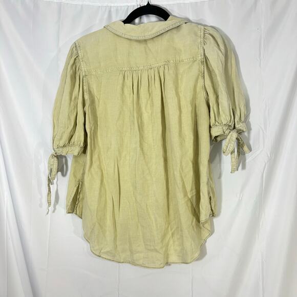 Free People Women’s Babe Safari Linen Button-Front Short Sleeve Shirt Top Size S - Picture 3 of 7